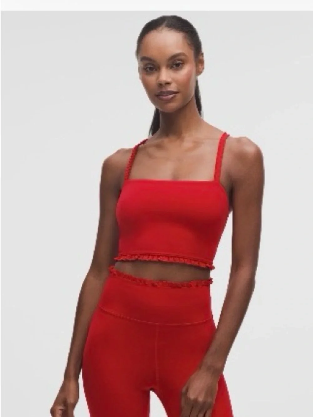 lululemon athletica Red Cropped Tank with Frill Trim